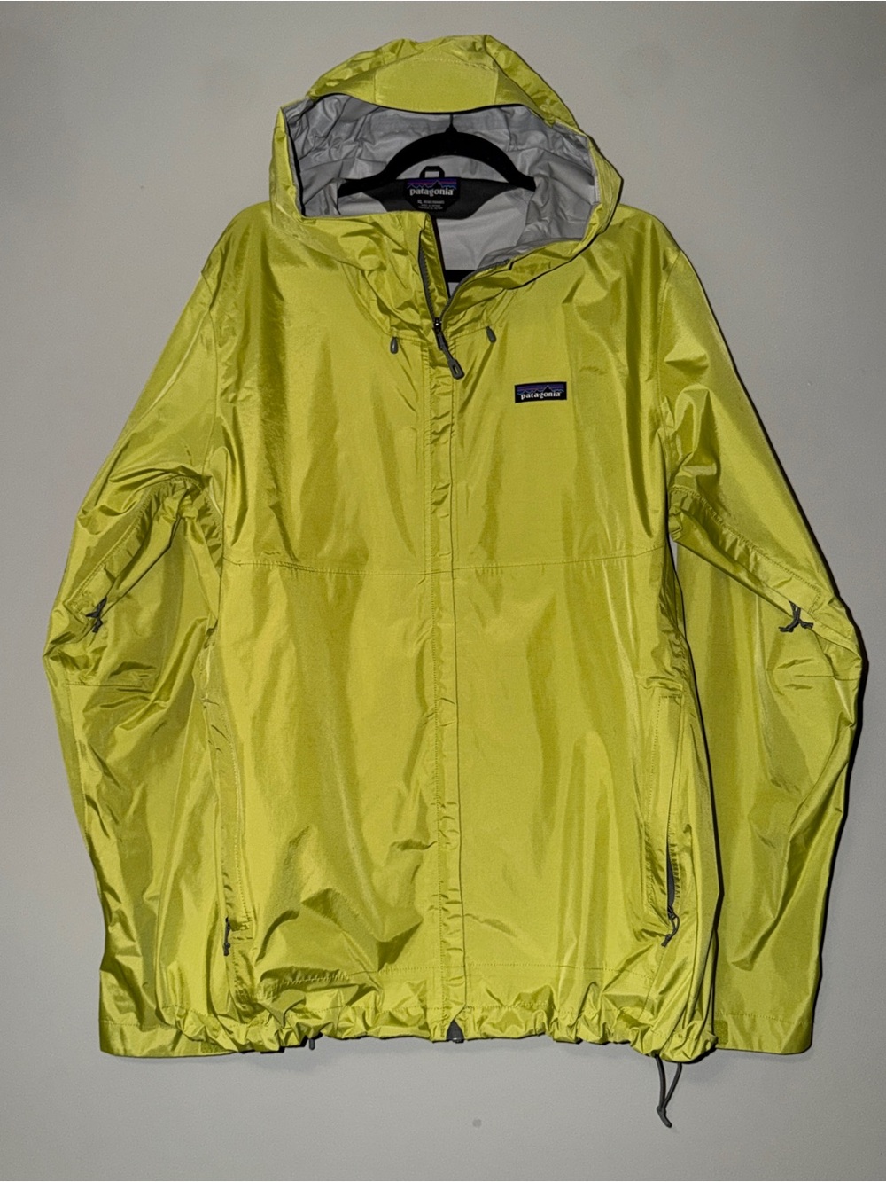 Patagonia yellow green waterproof jacket with hood XL men’s